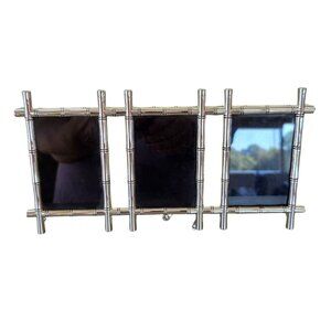 Triple Silver Bamboo-Inspired Picture Frame With Easel Backing Holds 3 Photos